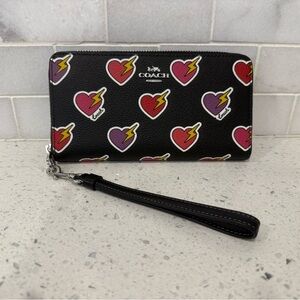 Coach Black Wallet with Heart and Lightning Motif